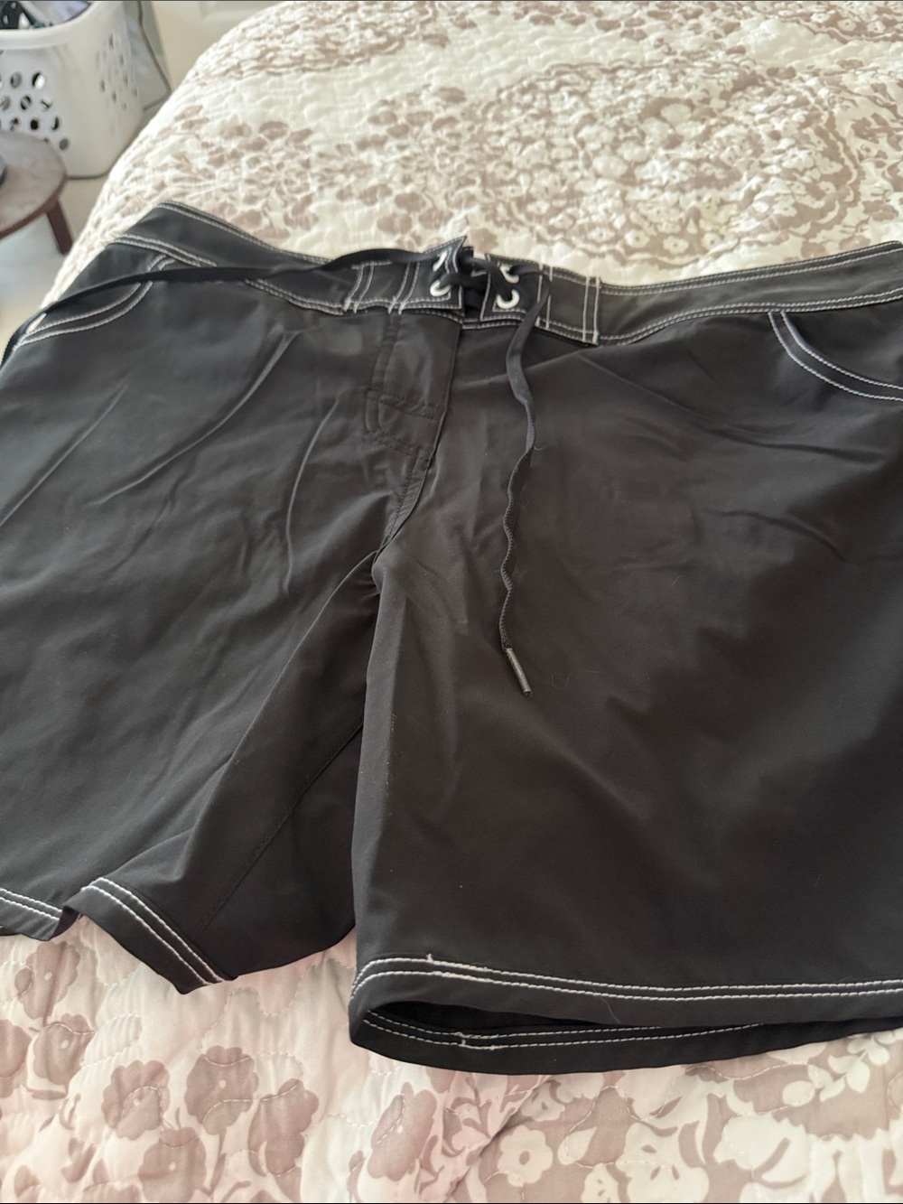 Seafolly Black Board Shorts with White Stitching